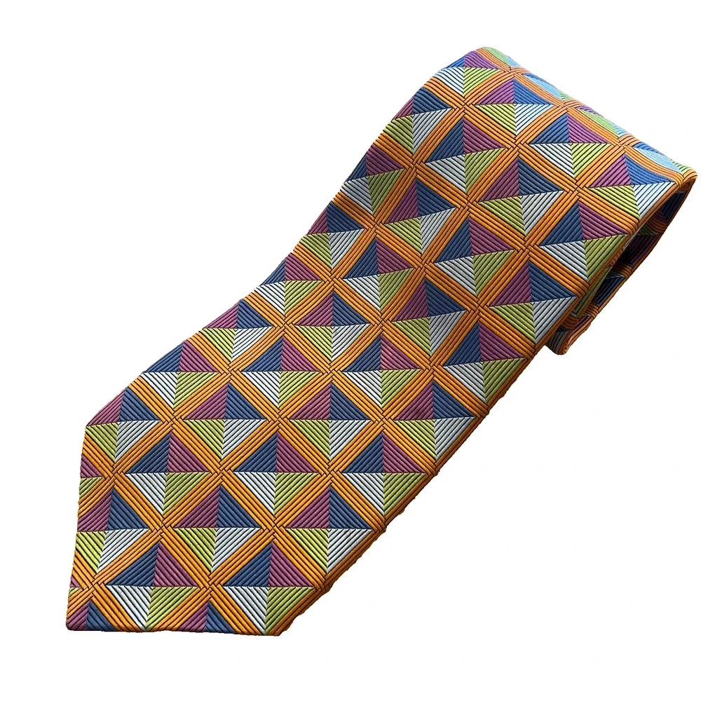 Robert Talbott Best Of Class 100% Silk Tie Geometric Squares Orange USA 60x3 5/8